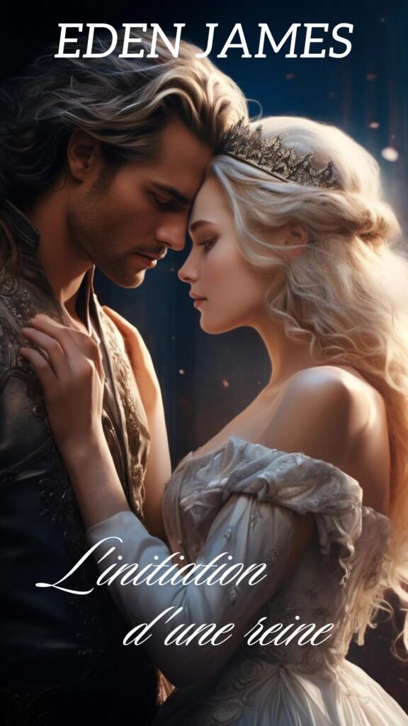 Couverture de L’initiation d’une reine par Eden James. Une romance fantasy aux accents royaux et sensuels.
